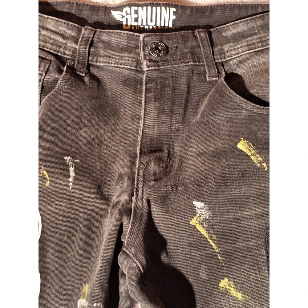 GENUINE AUTHENTIC Black Wash Jeans with Patches Slim Fit Men's 32W x 32L Grunge